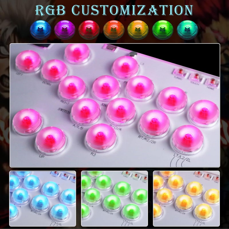 DO-CAM Leverless Controller Arcade Stick R16, Arcade Stick All-Button Controller for PC/PS3/PS4/Steam/Switch, Arcade Stick Street Fight with Turbo Function & Custom RGB(Support Hot Swap & SOCD-White) - Image 4